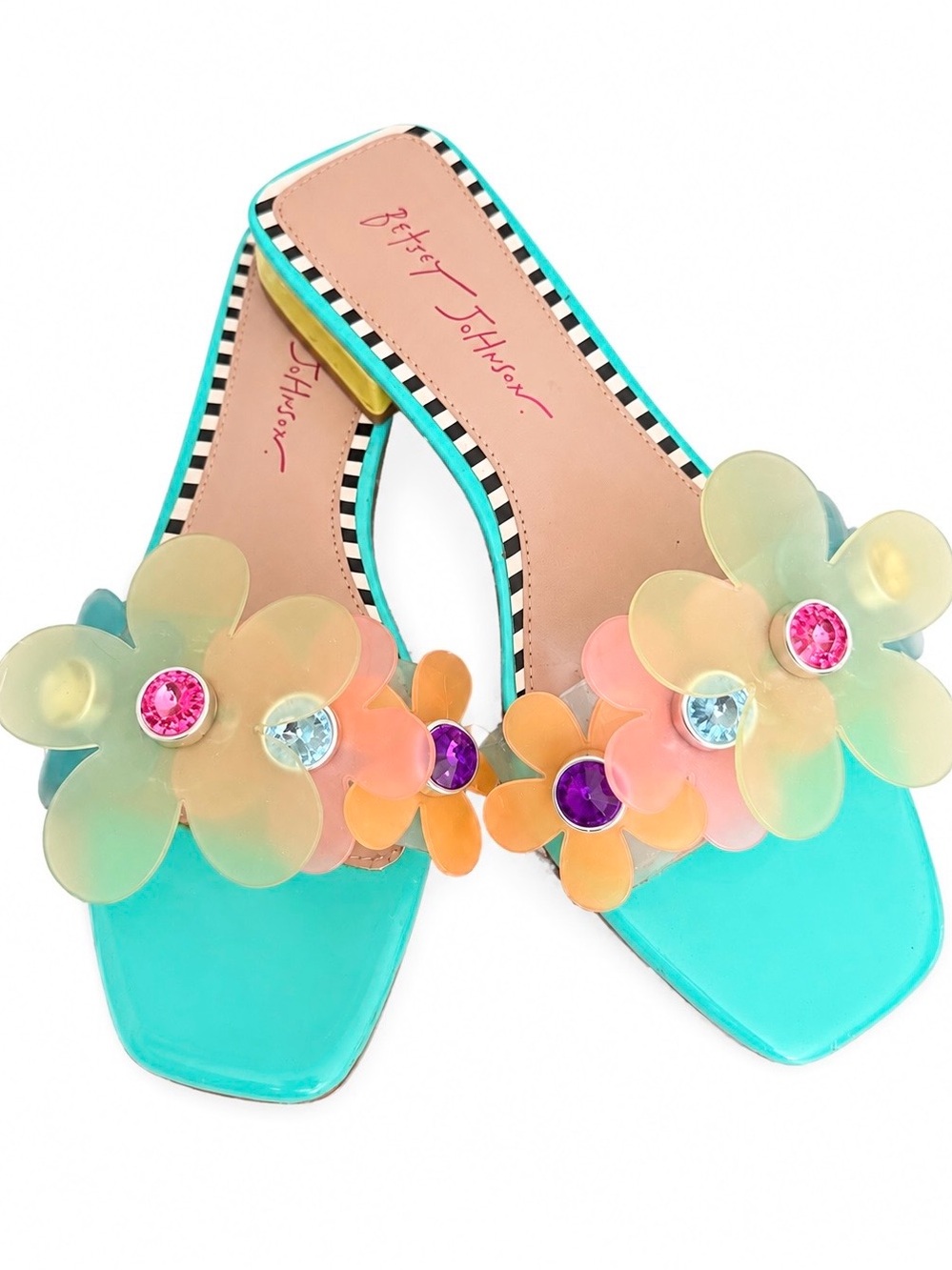 Betsey Johnson Alvin Teal Turquoise Floral Sandals 8.5 runs a little small (8)